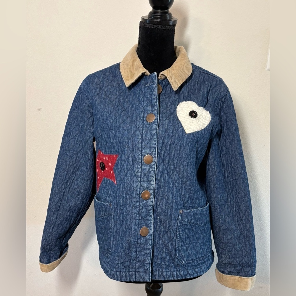 VTG Haiks Size L Quilted Denim Blue Jean Chore Coat Country American Corduroy - Picture 2 of 10